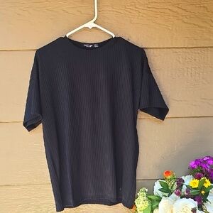 Nasty Gal Together Again  Black Ribbed Oversized Crew Neck Tee 0